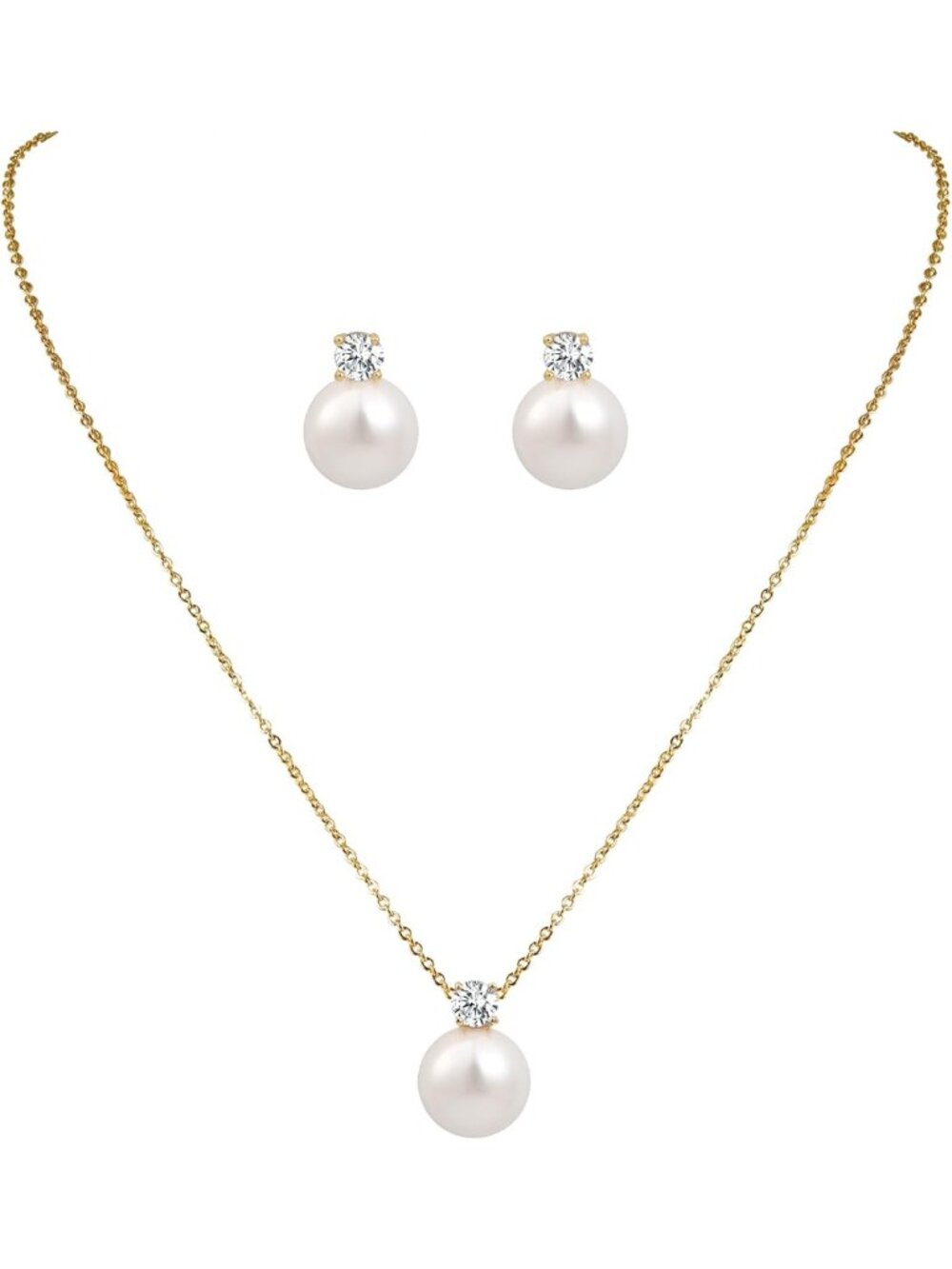 Elegant 14K Gold Plated Pearl Jewelry Set - Stunning Necklace & Earrings for